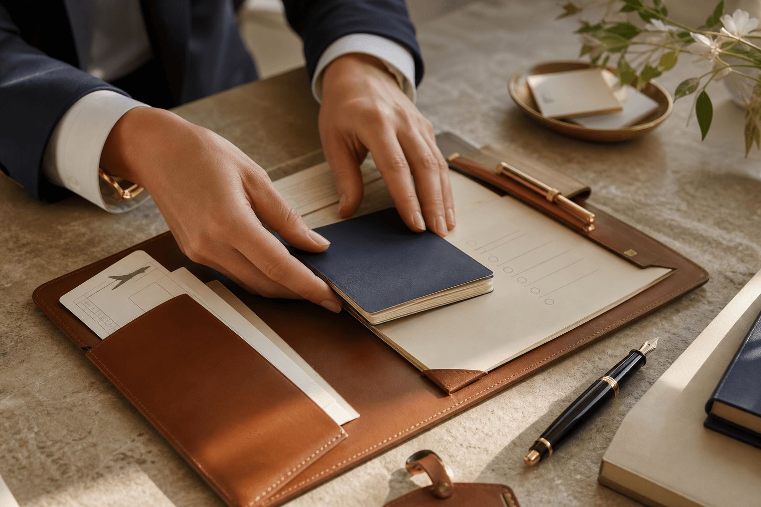 Travel documents being prepared with care